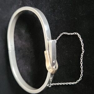 Solid Sterling Silver Latch Bracelet with Gold Accent